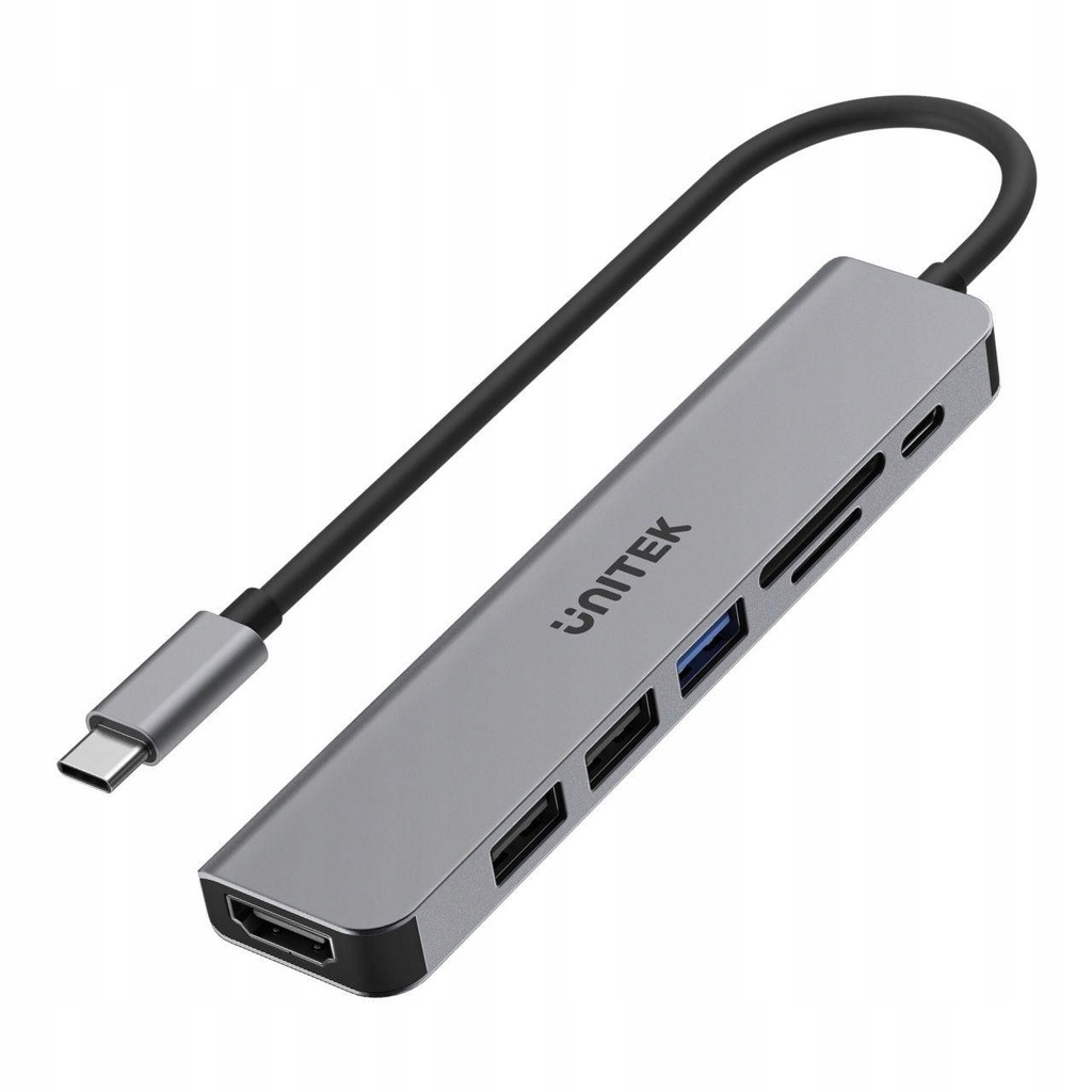 Hub usb-c unitek h1118a 7w1, hdmi 4k, 3x usb-a, usb-c pd 100w, alu