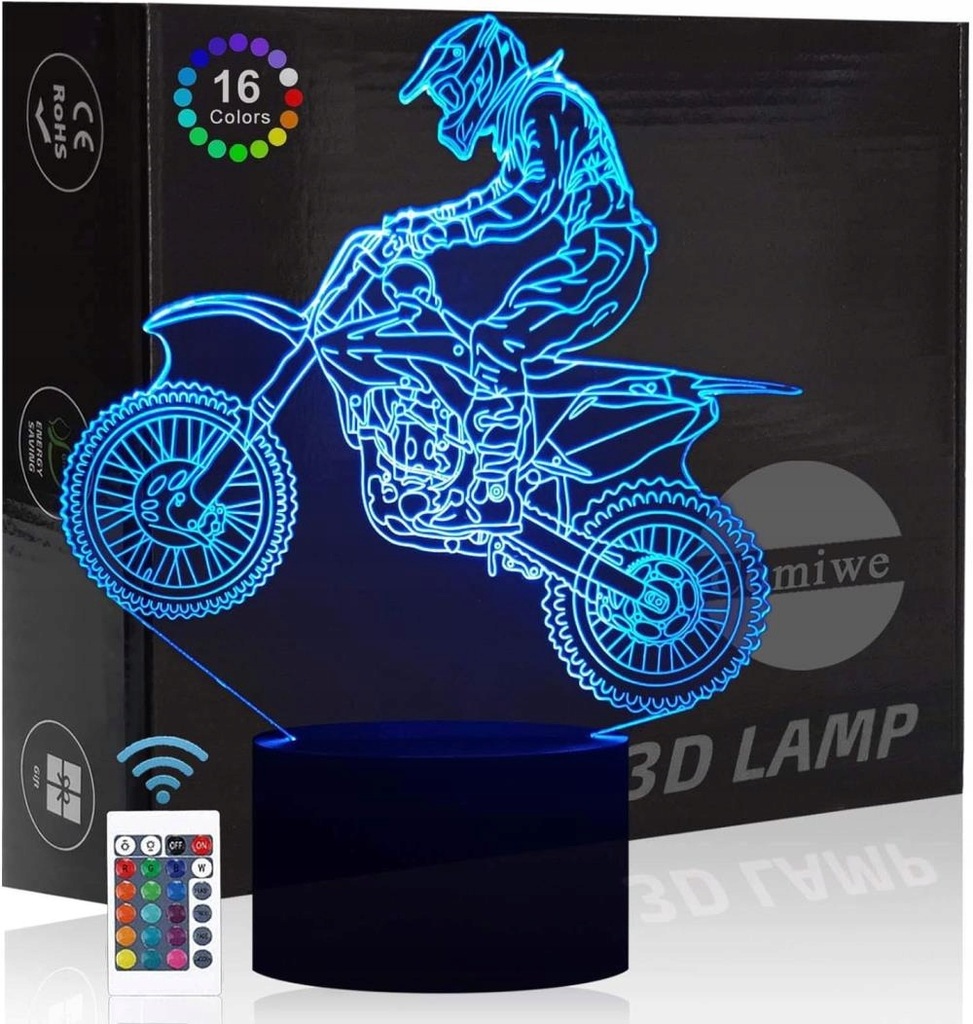 LAMPKA BIURKOWA 3D LED COMIWE MOTOCYKLISTA CROSS