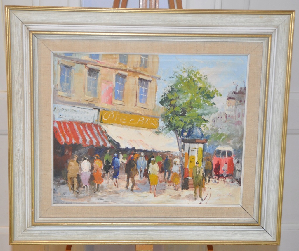 Obraz olejny na płótnie- Paryż, paryskie kafejki i uliczki 51 cm. x 59 cm.