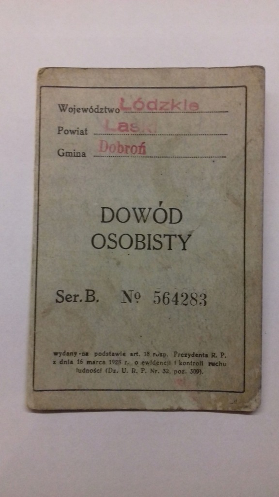 Dokument Dowód Osobisty 1935 r