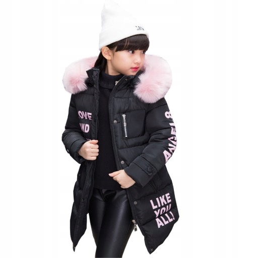 PARKA KURTKA Z KAPTUREM DZIEWCZYNKI CIEPŁE ZIMOWE 120-160cm