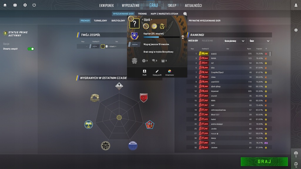 KONTO CS:GO CS2 COUNTER-STRIKE 2, 148H, PRIME, MEDALE, ŻETONY, ODZNAKI