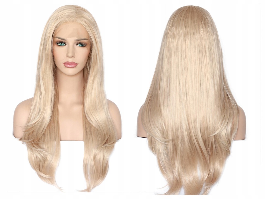 BLOND PERUKA długie proste włosy LACE FRONT