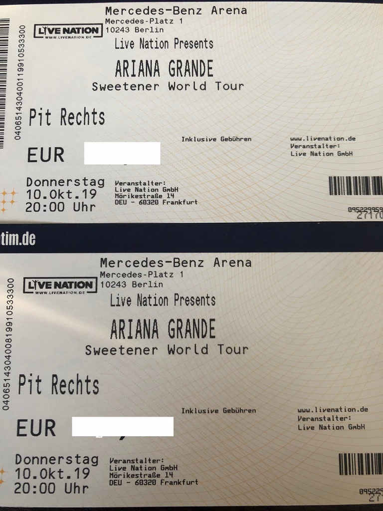 2 bilety na koncert Ariana Grande w Berlinie