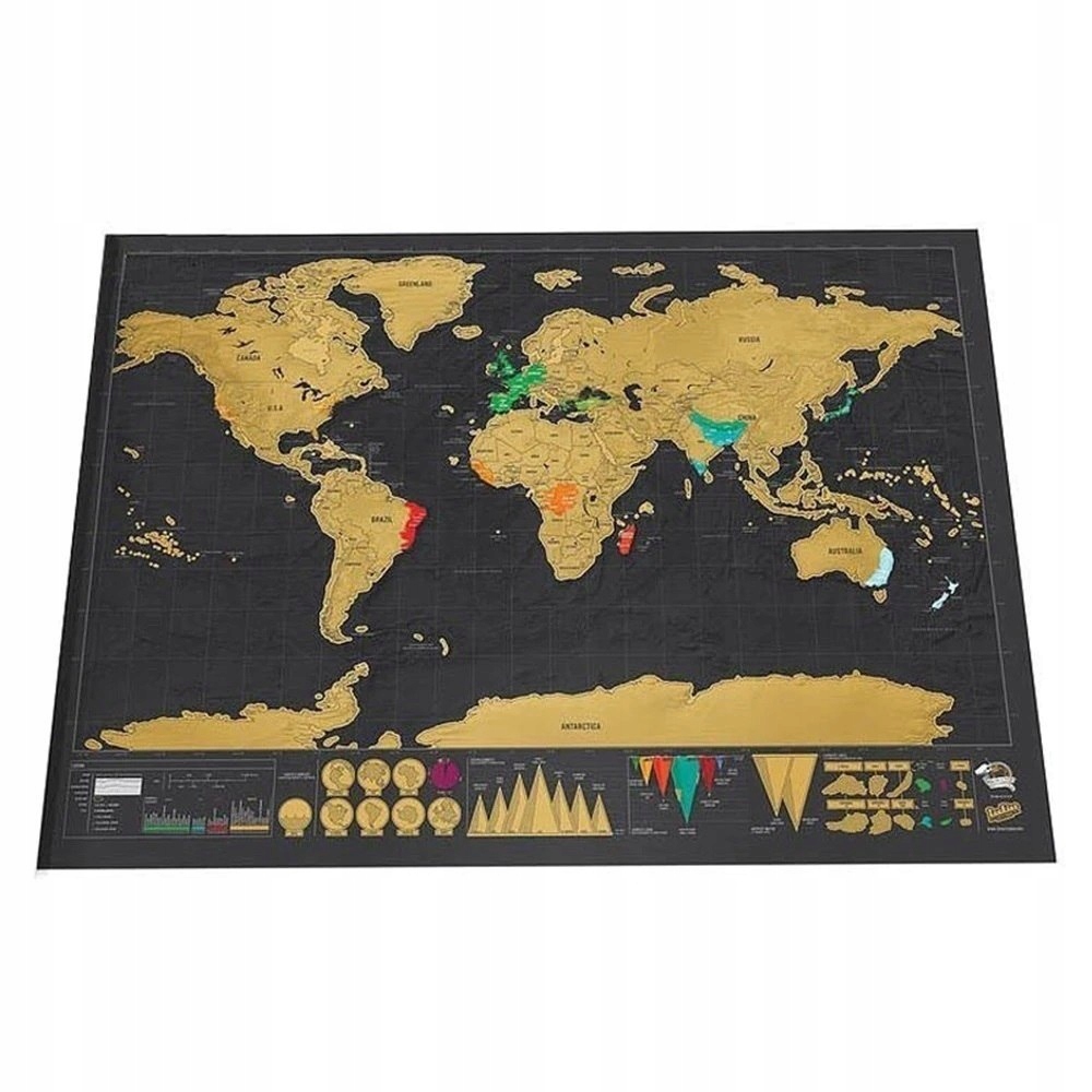 Mapa świata zdrapka 42x 30cm złota