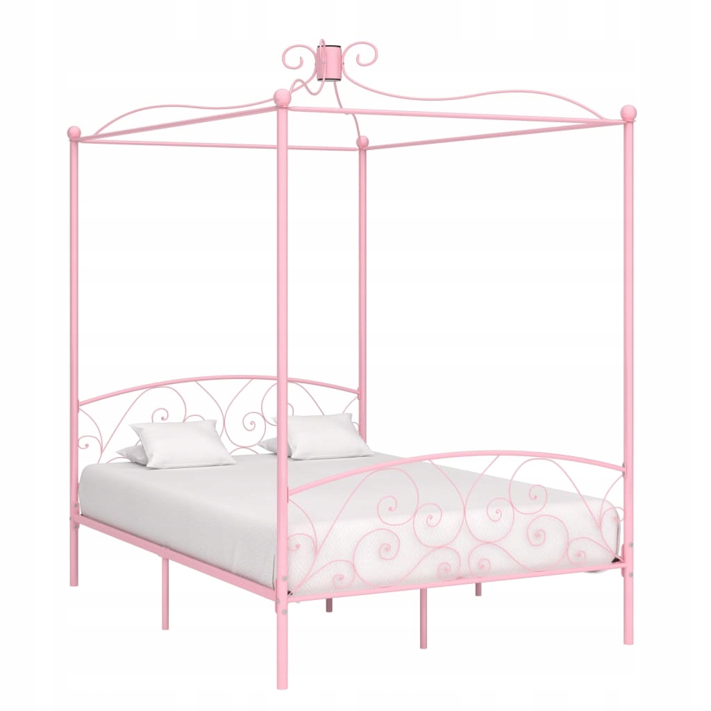Rama łóżka z baldachimem, różowa, metalowa, 120 x