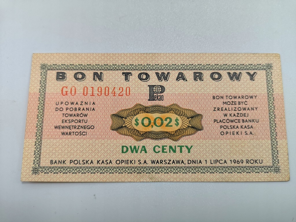 Bon towarowy PKO 2 centy seria GO p.924