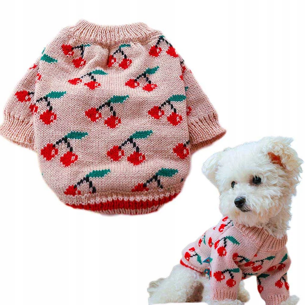 Stylowy sweterek z wisienkami dla psa KORI L
