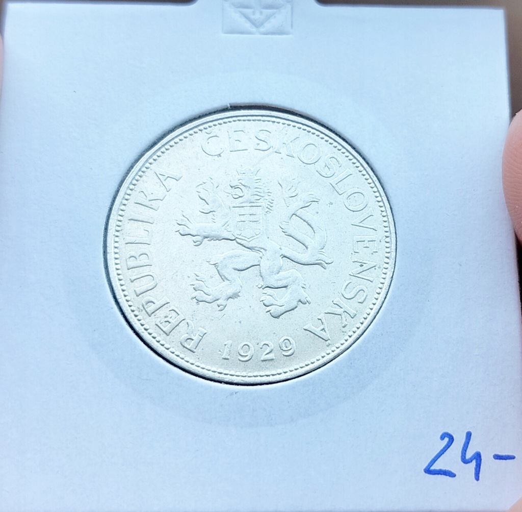 Czechosłowacja 5 koron 1929 srebro ładna