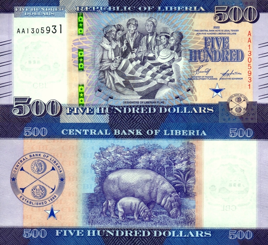 # LIBERIA - 500 DOLARÓW - 2022 - P-NEW - B-320a - UNC