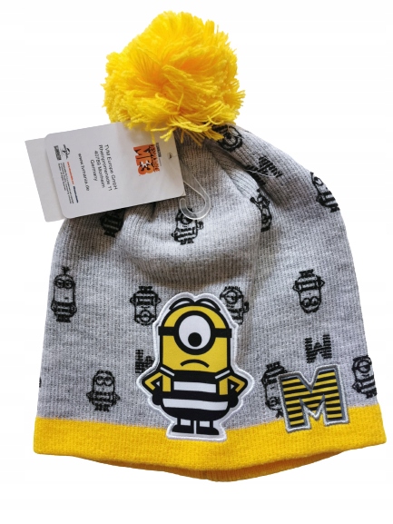 CZAPKA zimowa Z POMPONEM rozm. 52 MINIONKI szara