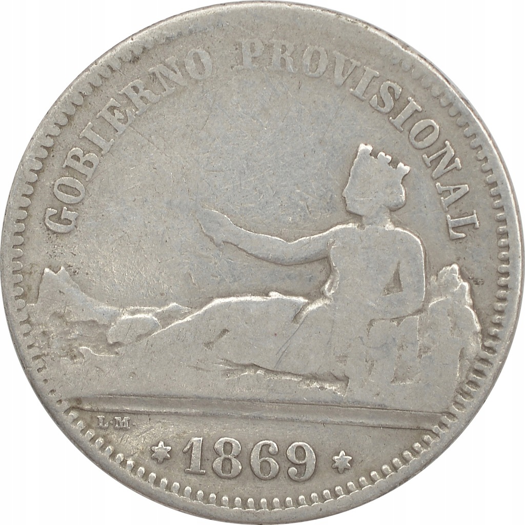 10.HISZPANIA, 1 PESETA 1869 SN M