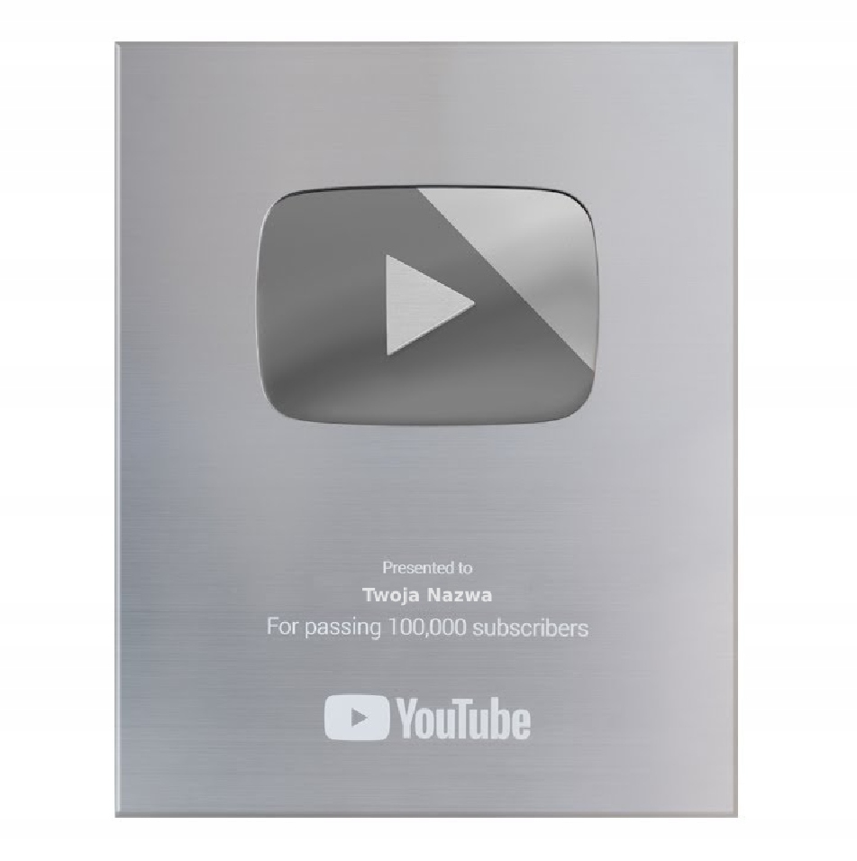 Srebrny/Złoty Przycisk youtube z własnym imieniem