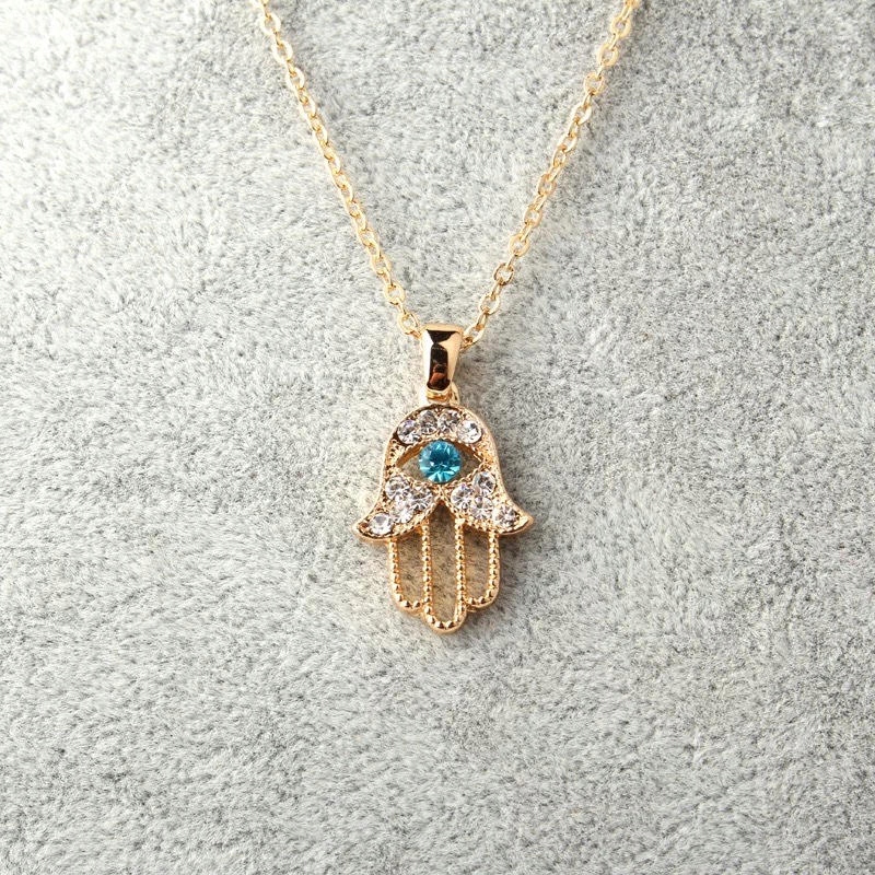 Złoty łańcuszek naszyjnik oko evil eye hamsa 89