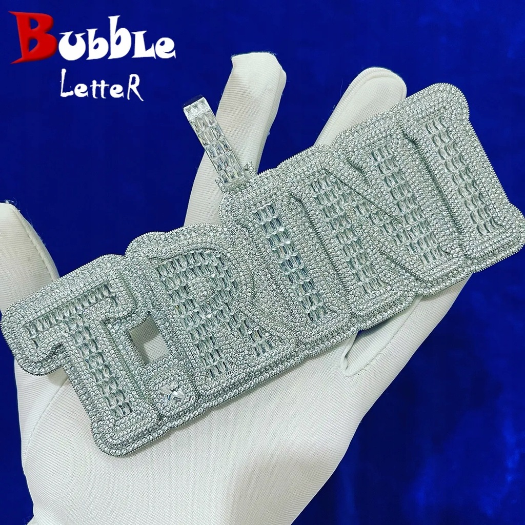 Bubble Letter Custom Name Necklace for Men Personalized Pendant Baguette