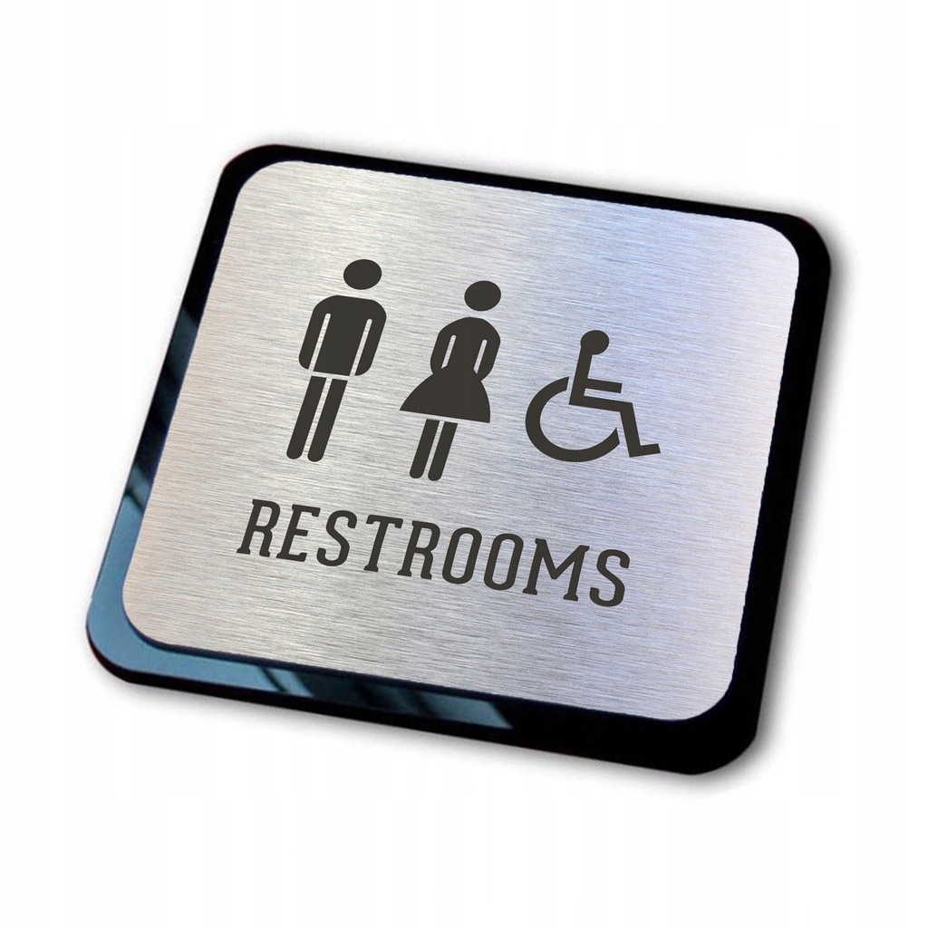 srebrna tabliczka informacyjna grawer restrooms
