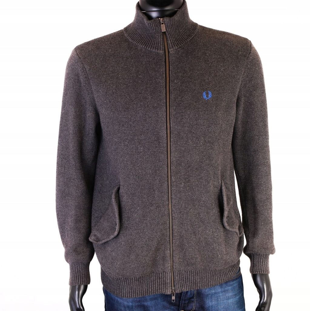 *S Fred Perry Sweter Męski Rozpinany Szary roz S