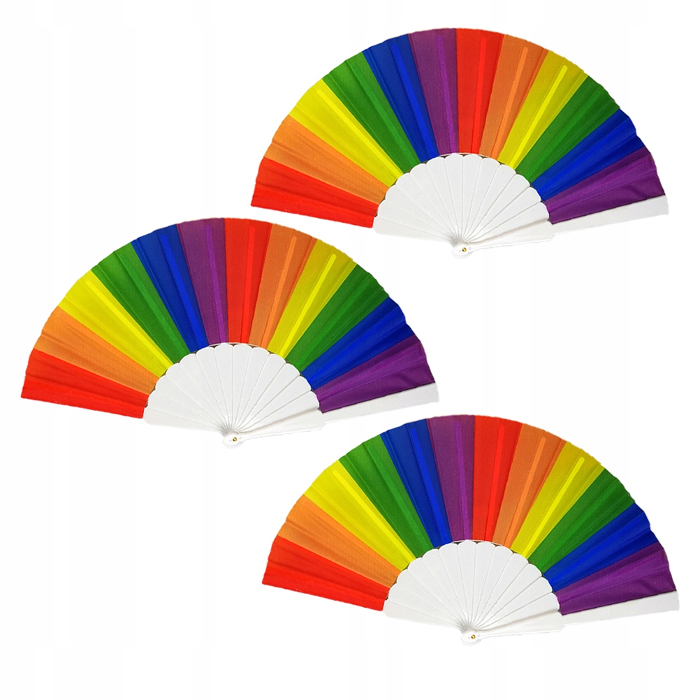 3pcs Rainbow Prints Foldable Fan Handheld Fan Dura