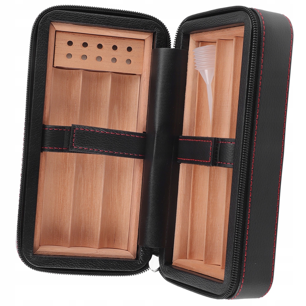 Podróżny pojemnik na cygara z czarnej skóry wyożone drewnem cedrowym Z7