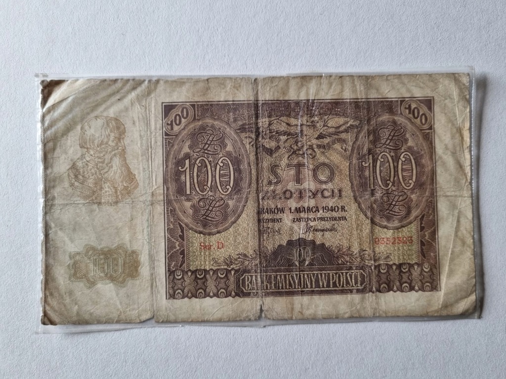 Banknot 100 zł 1940 GG Ser. D 0352323
