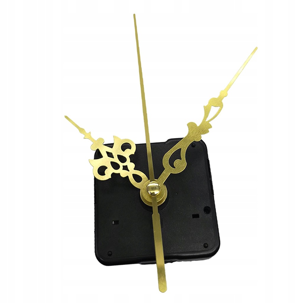 Mechanizm zegara z długimi wskazówkami w kolorze złotym