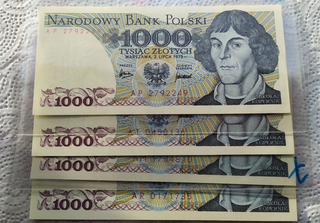 1000 zł Kopernik 1975 r. 4 sztuki komplet