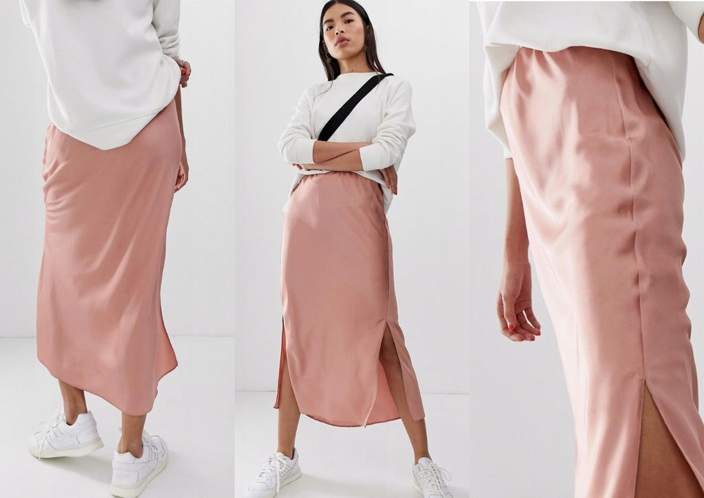 DESIGN SATYNOWA SPÓDNICA MIDI Z ROZCIĘCIAMI L