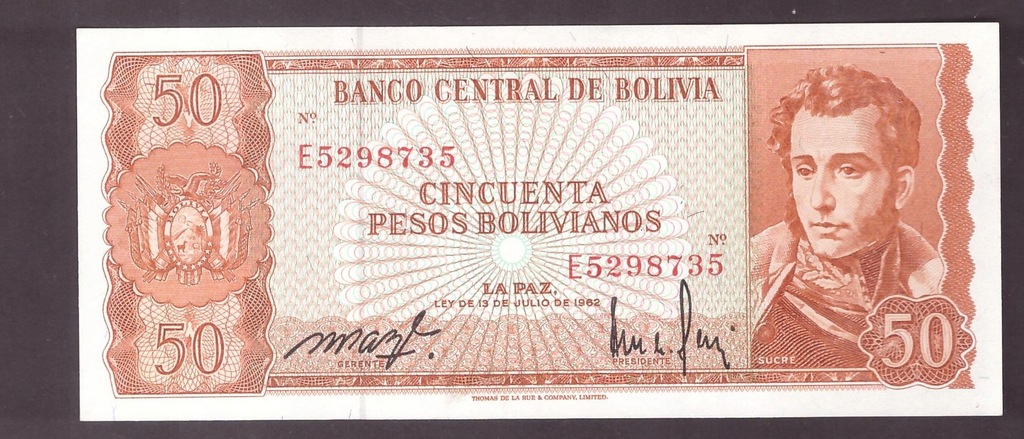 Boliwia - banknot - 50 Pesos 1962 rok