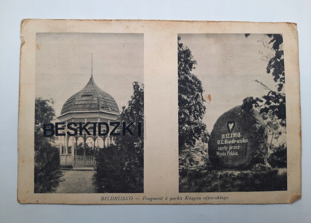 Pocztówka Biedrusko park pomnik zakł. Fr. Włosik