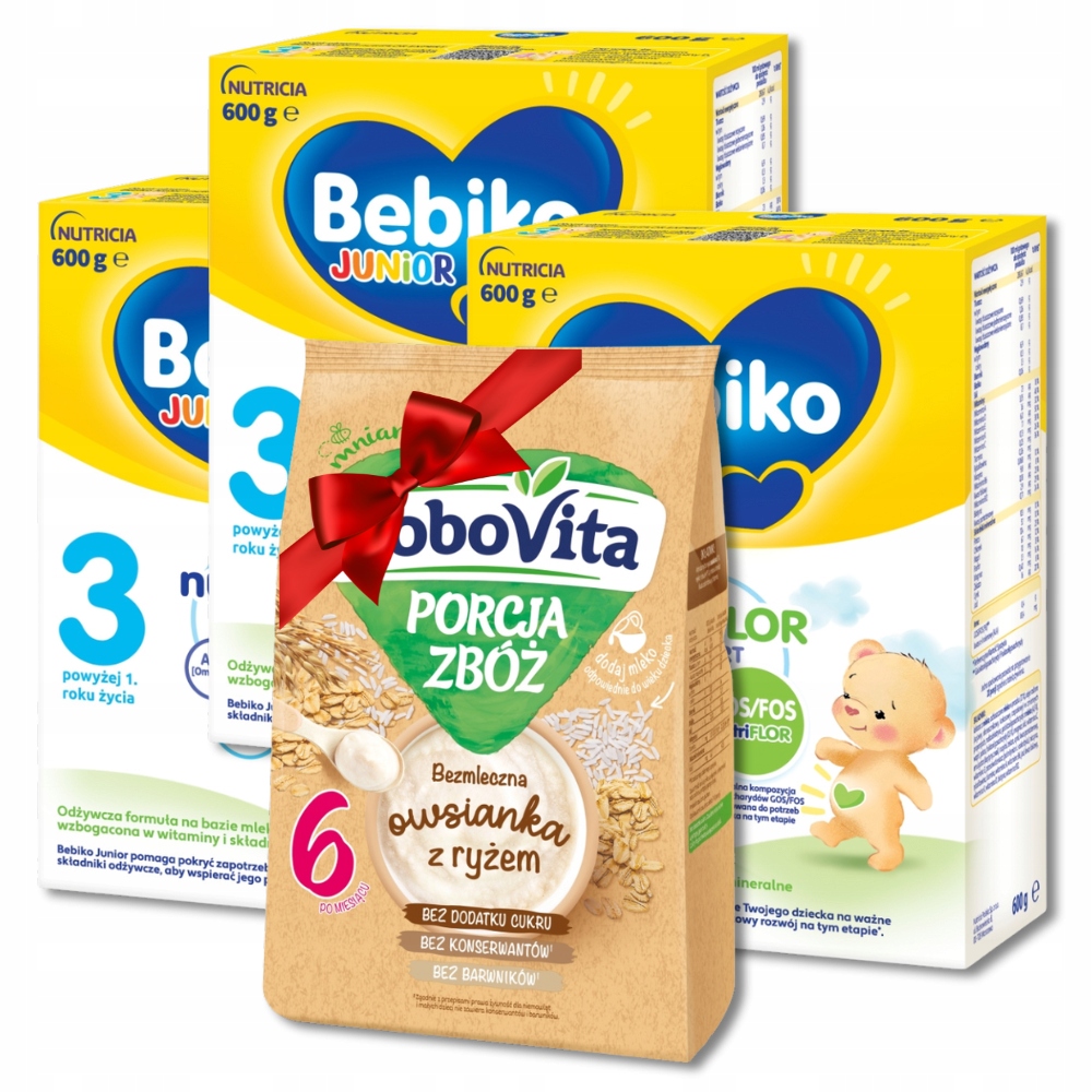 Mleko Bebiko 3 3x600g + kaszka GRATIS bezmleczna owsianka z ryżem 170g