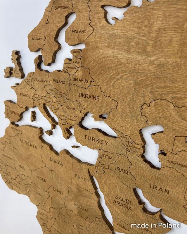 Drewniana Mapa Świata Classic z podpisami państw