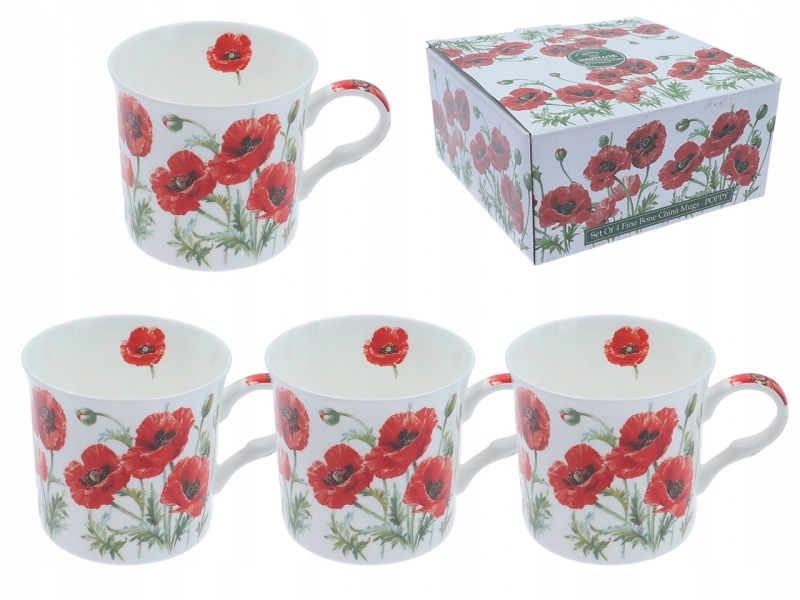 KOMPLET 4 KUBKÓW - PORCELANA - Summer Poppy (FBCh)