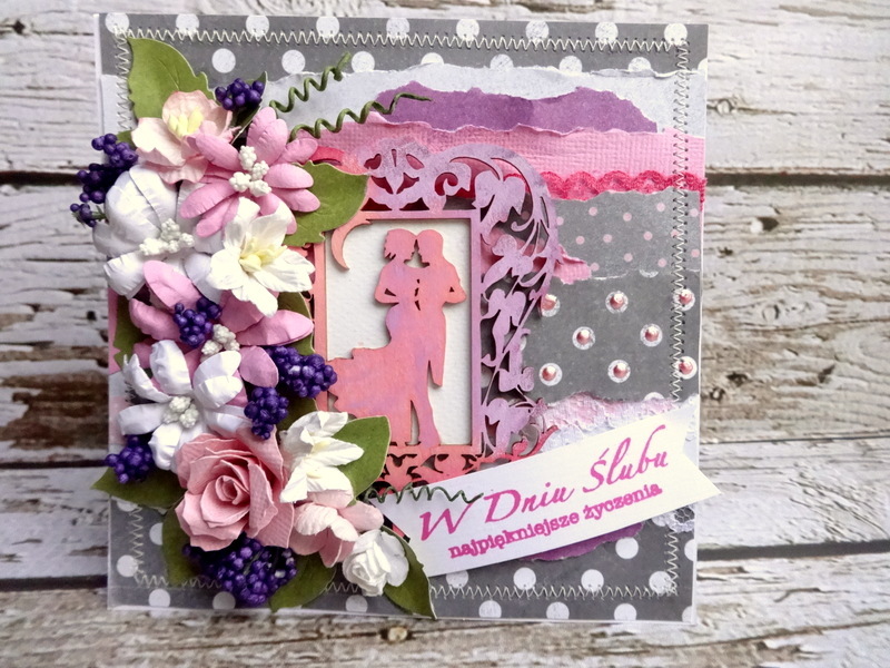 Kartka na ślub, ręcznie wykonana, scrapbooking