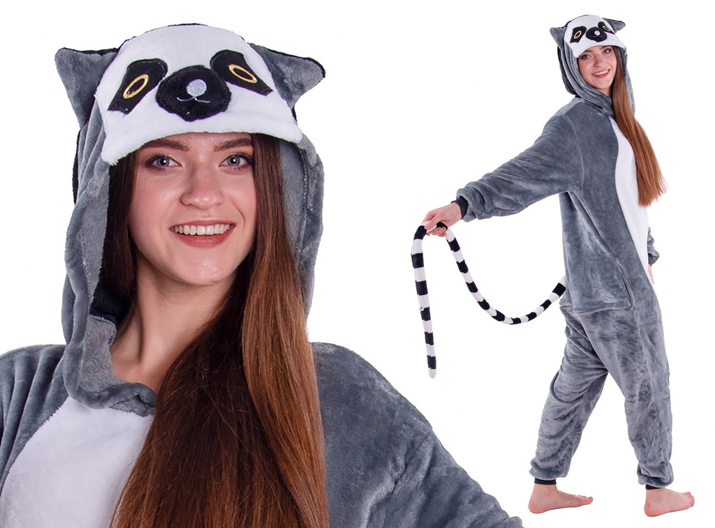 LEMUR PIŻAMA Dziecięca Kigurumi Kostium 146 152