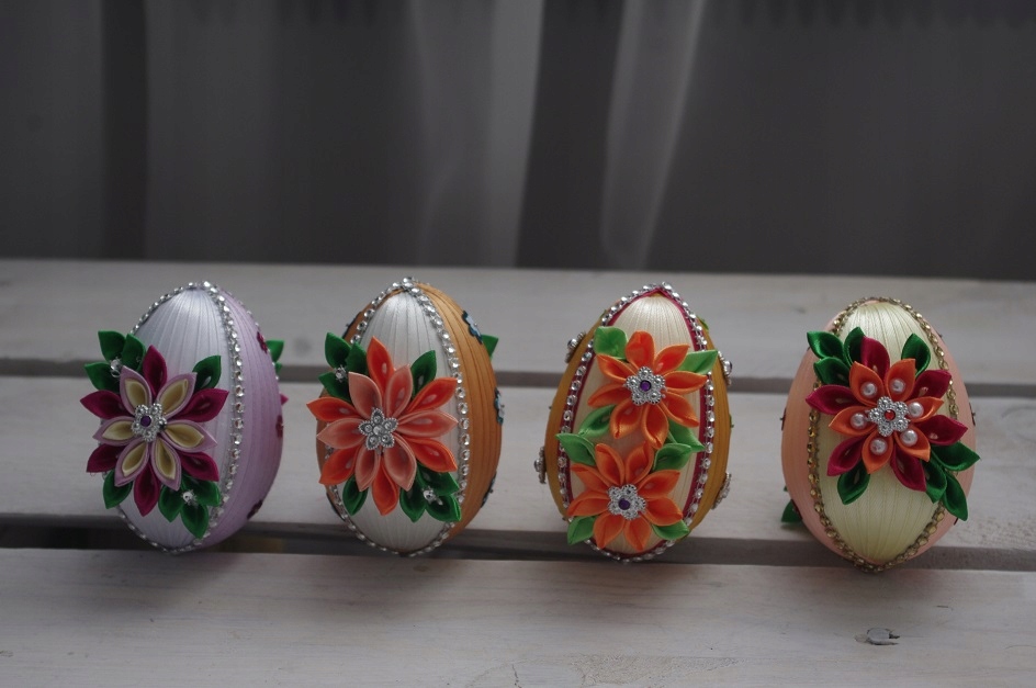 pisanki kanzashi ze wstążki wielkanoc handmade