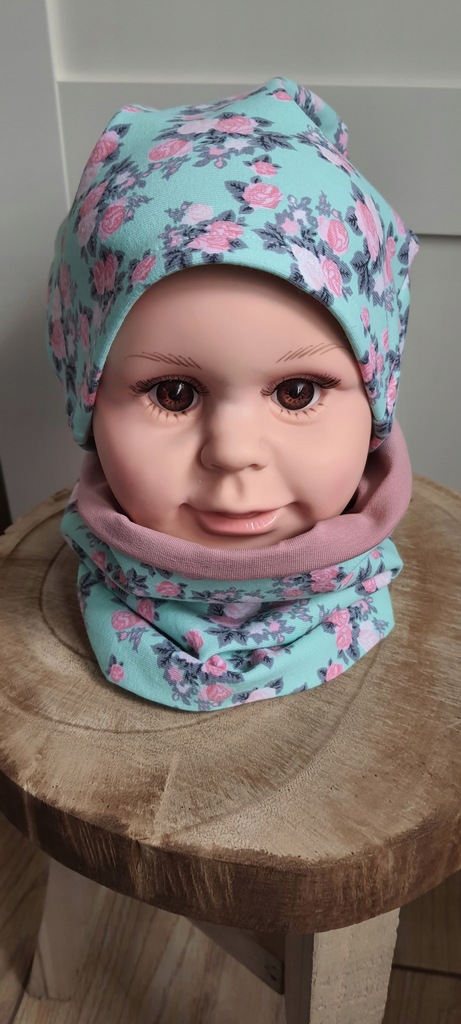 komplet wiosenny czapka komin opaska handmade