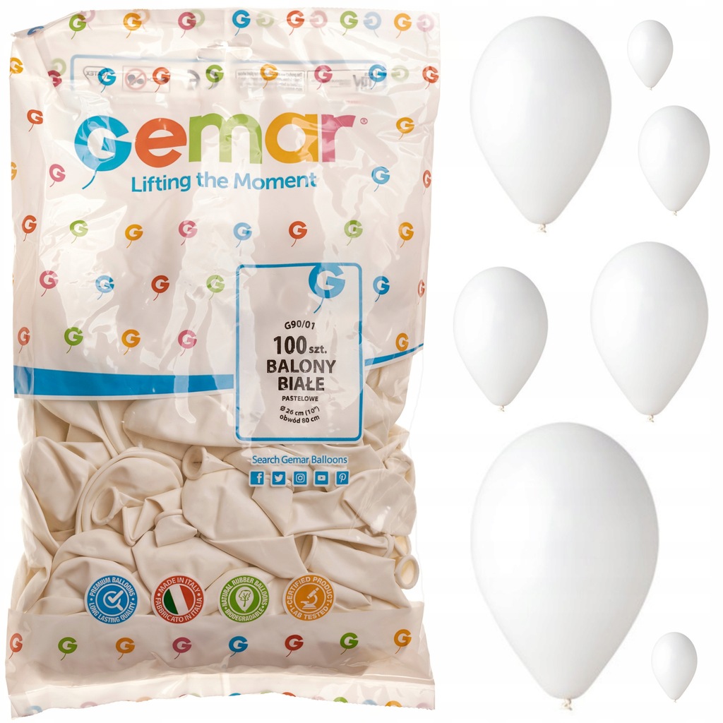 BALONY URODZINOWE BIAŁE PACZKA 100 SZT OKRĄGŁE