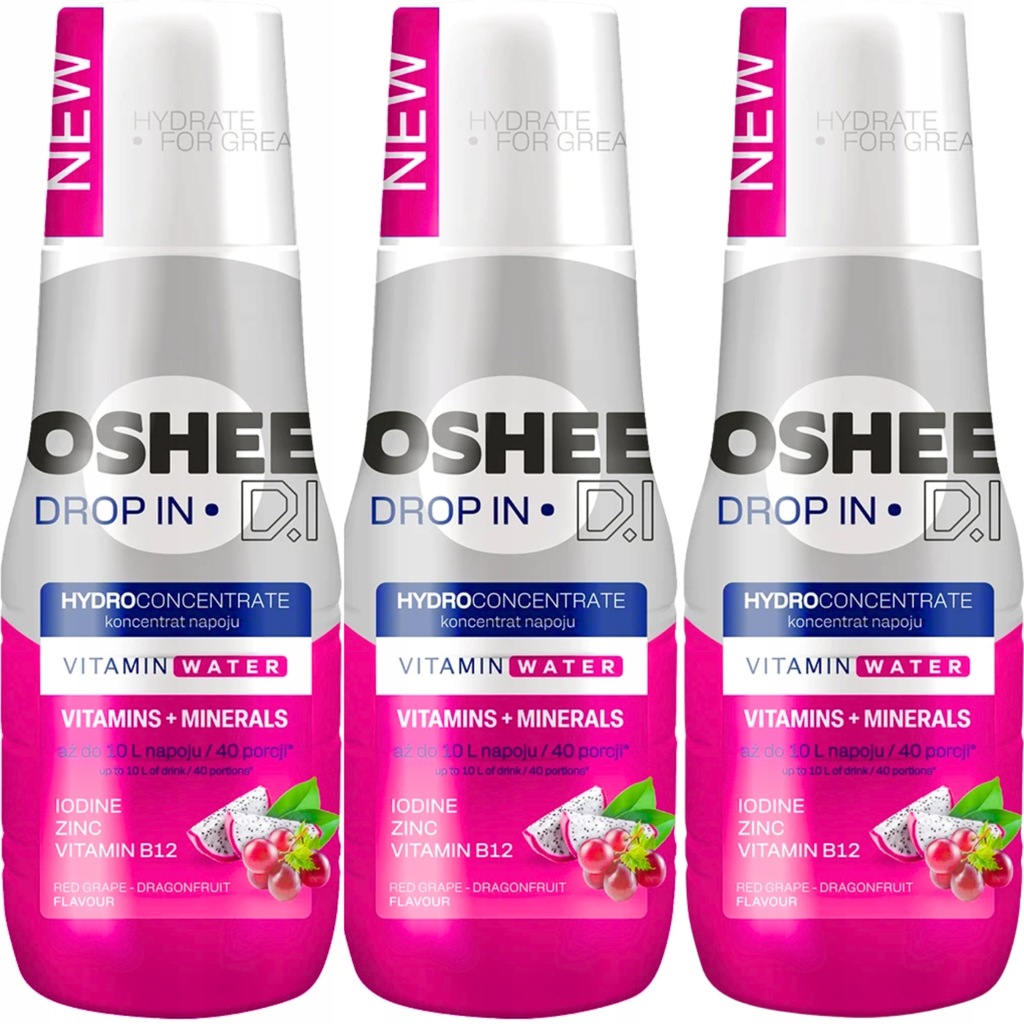 Oshee Drop koncentrat do sodastream czerwone winogrono-smoczy owoc 500ml x3