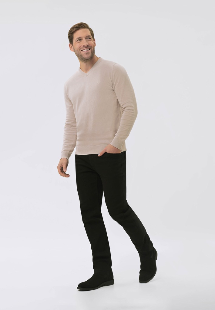 MĘSKI SWETER Z DEKOLTEM W SEREK BEŻOWY VOLCANO S-KLARO 3XL