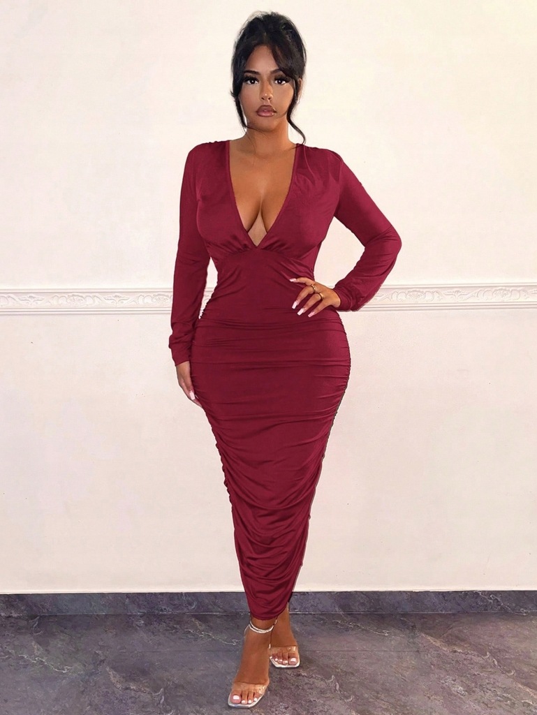 SHEIN SUKIENKA CZERWONA MARSZCZONA MIDI L 182