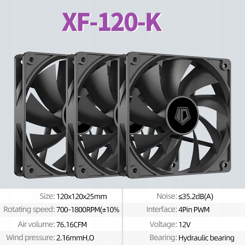 ID-COOLING XF-120-K Simplicity Efficiency PC Gamer Computer Case Fan 12V