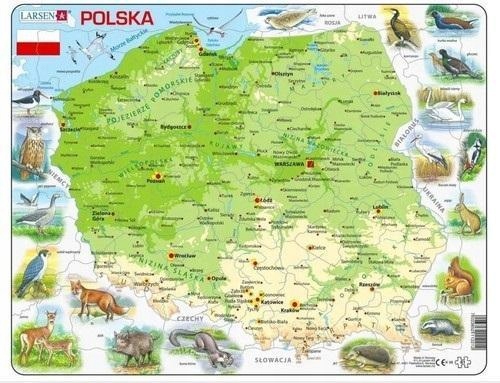 UKŁADANKA MAPA POLSKA FIZYCZNA ZWIERZĘTA MAXI