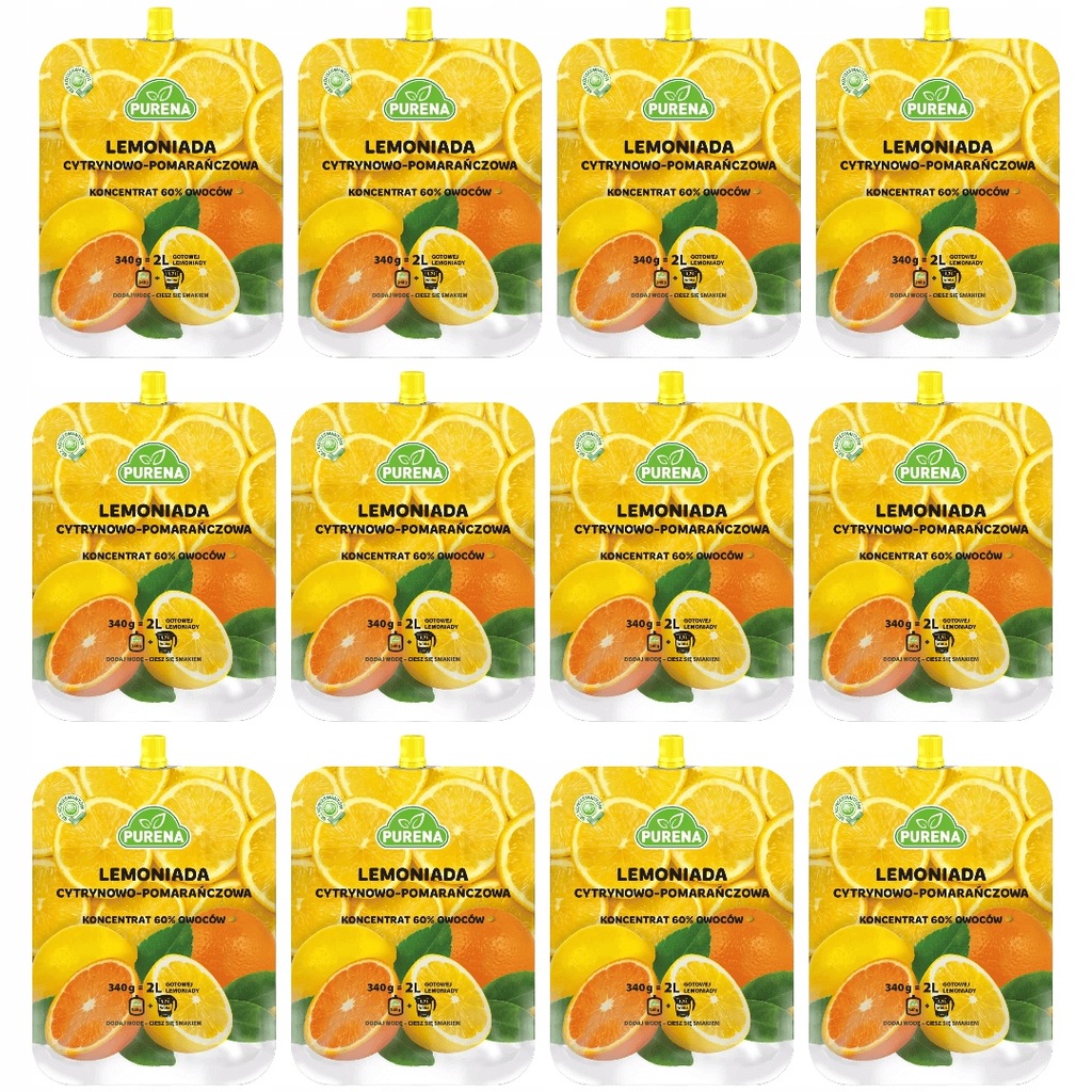 Zestaw 12x Lemoniada cytryna pomarańcza koncentrat