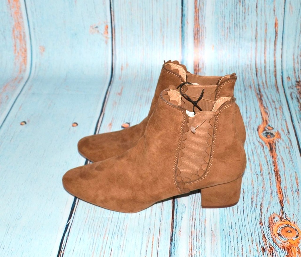 H&M camel BOTKI falbanka NOWE gumki GLAM 40