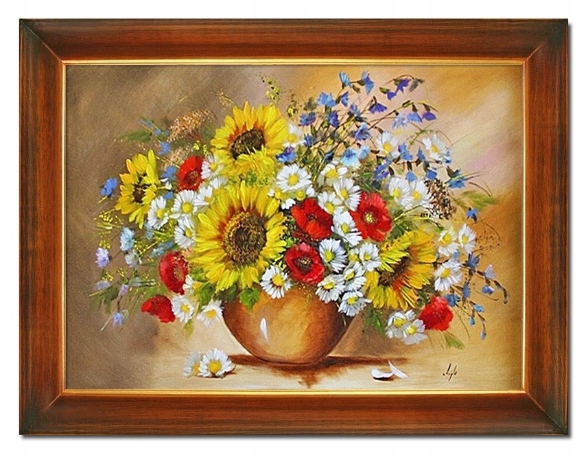 OBRAZ OLEJNY KWIATY SŁONECZNIKI PŁÓTNO 63x84