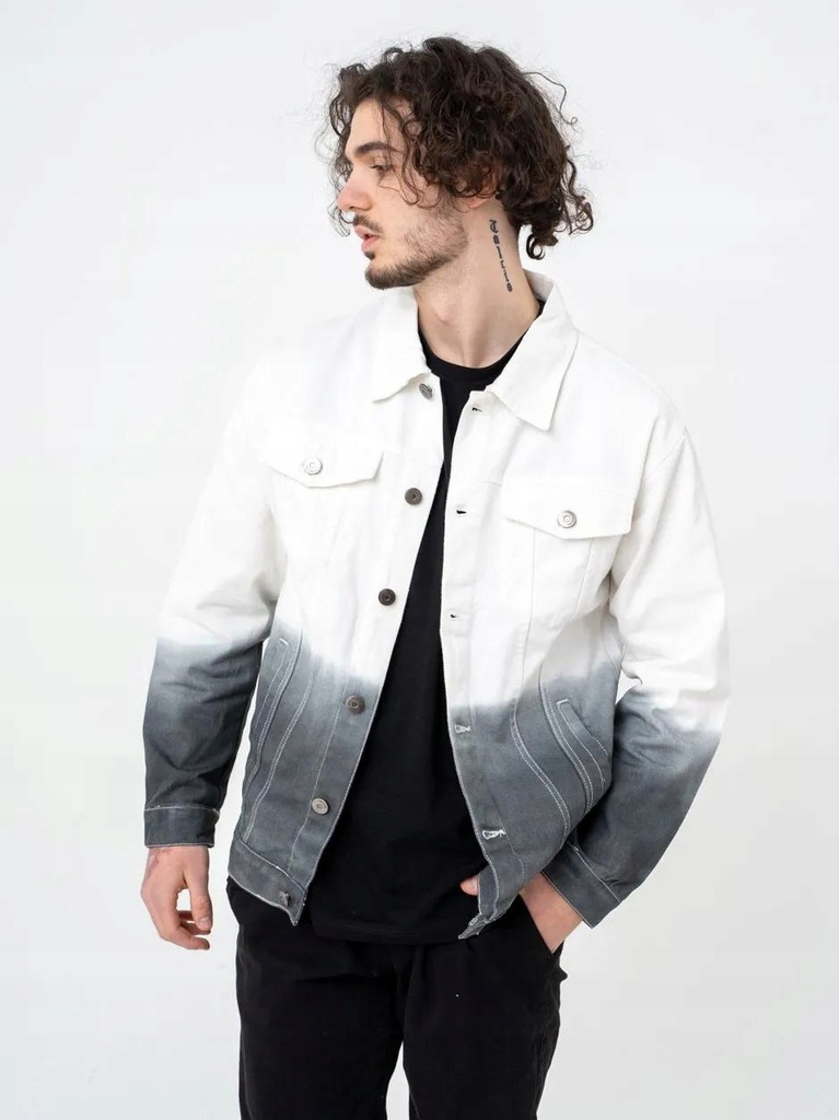 KURTKA MĘSKA JEANSOWA KATANA TONALNA Urban MODNA STYLOWA biała szara M
