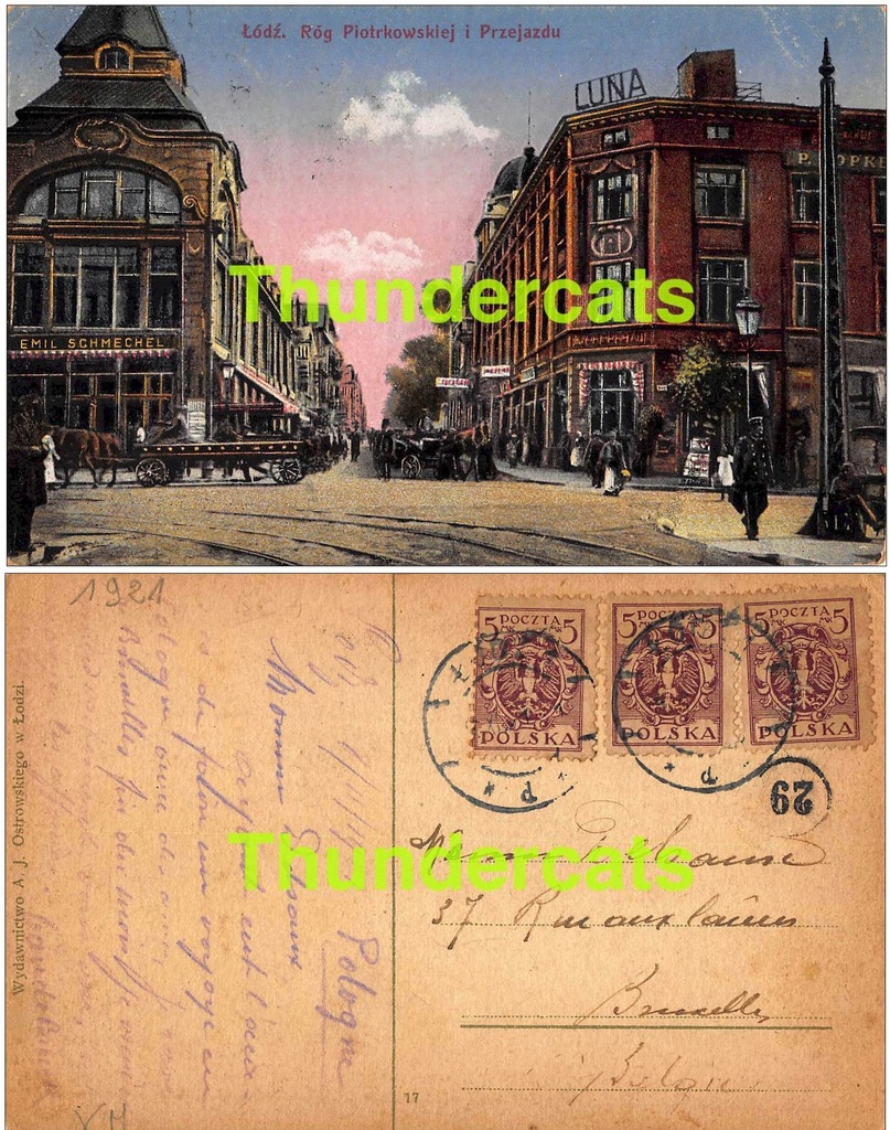 Łódź ul Piotrkowska róg ul Przejazd Kino Luna 1921r.