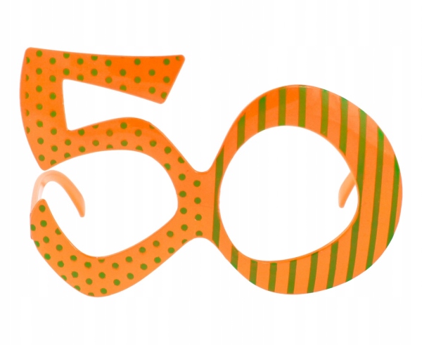 Okulary w kształcie cyfry 50 urodziny pomarańczowe
