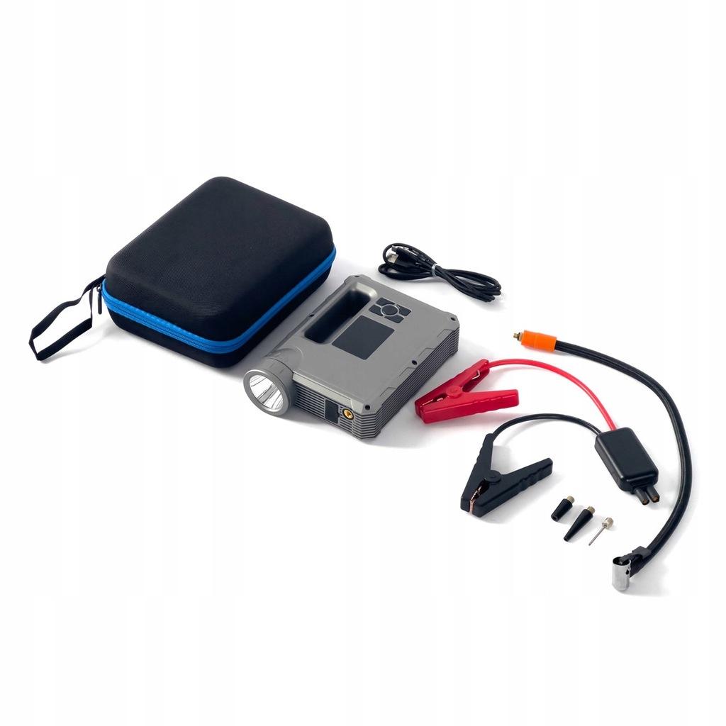 4w1 Rozruch auta Jump Starter + powerbank 8000mAh + kompresor + latarka LED