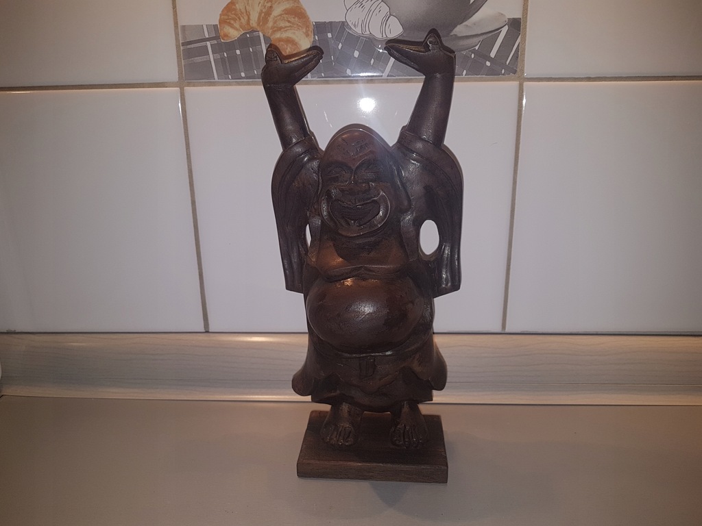 ŁADNA FIGURKA WIELKI BUDDA RZEZBA w DREWNIE